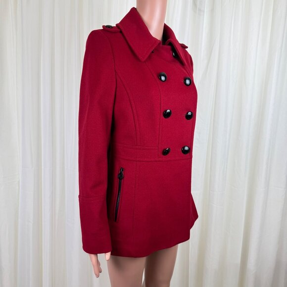 Michael Michael Kors Wool Blend Double Breasted Peacoat Coat Jacket Sz 8 Red - Picture 10 of 17